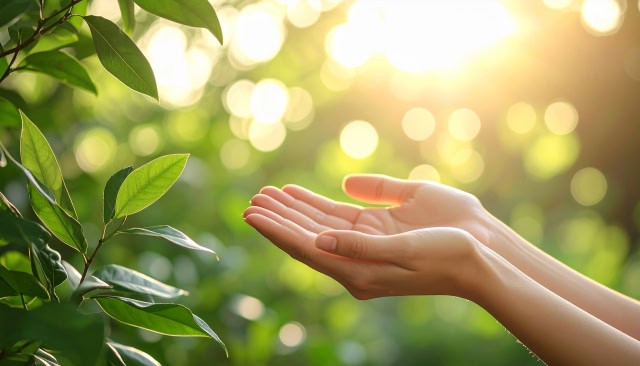 手に光をかざす